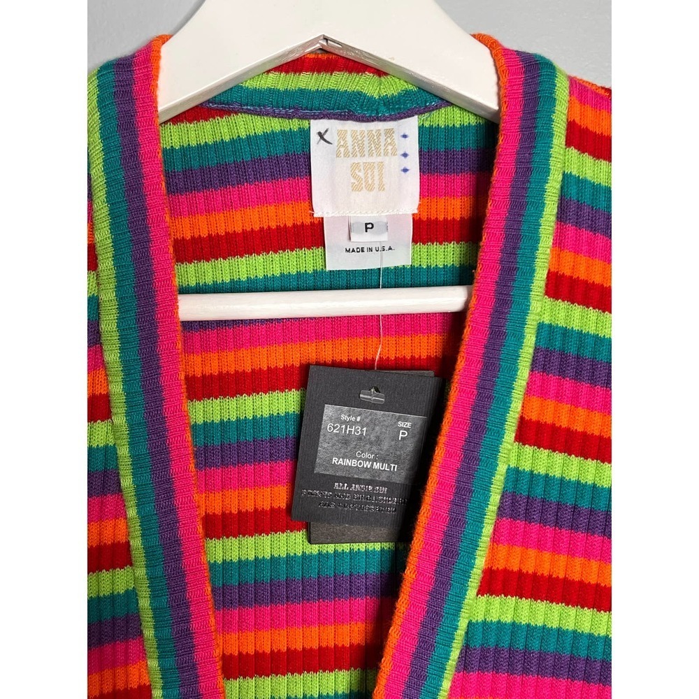 Anna Sui Multicolor Cotton Striped Sleeveless Button Midi Dress Size P - Picture 5 of 8